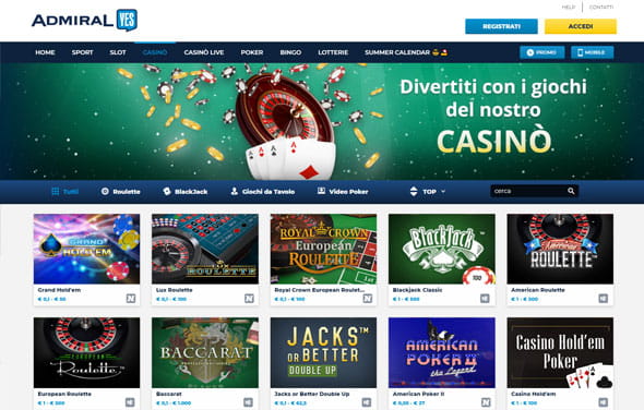 Il catalogo di gioco di AdmiralBET.