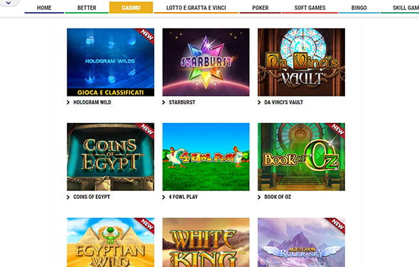 Il catalogo di gioco del casinò Lottomatica.